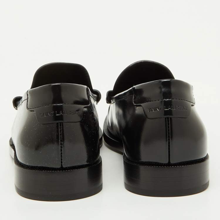 Pre Owned Saint Laurent Black Brushed Leather Le Penny Loafers Size 40