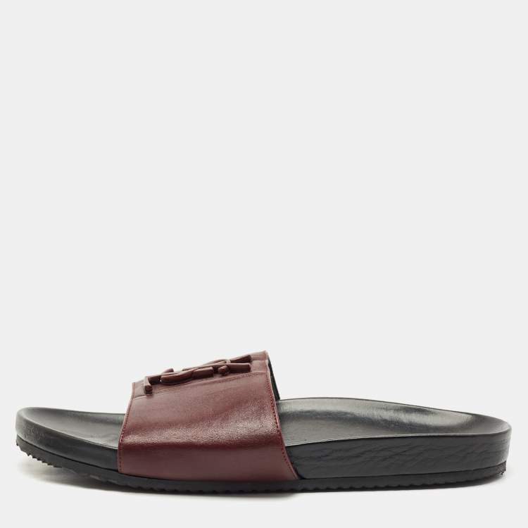 Pre Owned Saint Laurent Burgundy Leather Joan Flat Slides Size 41