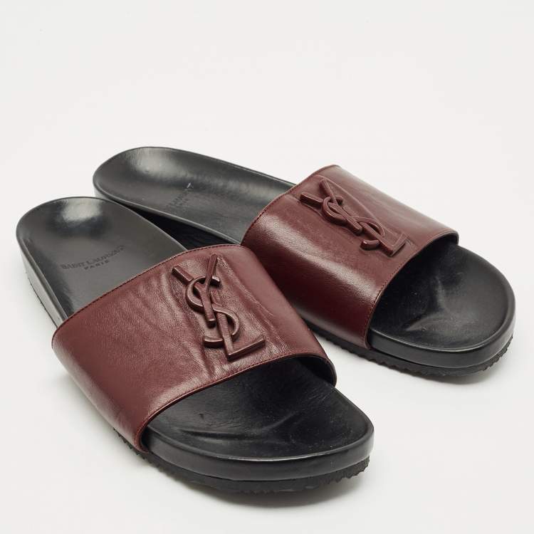 Pre Owned Saint Laurent Burgundy Leather Joan Flat Slides Size 41