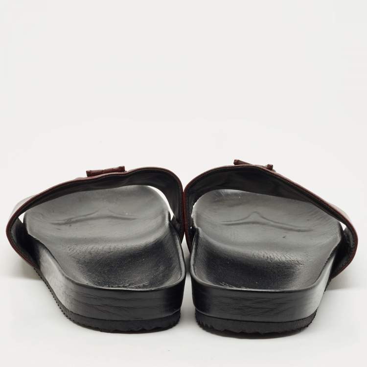 Pre Owned Saint Laurent Burgundy Leather Joan Flat Slides Size 41