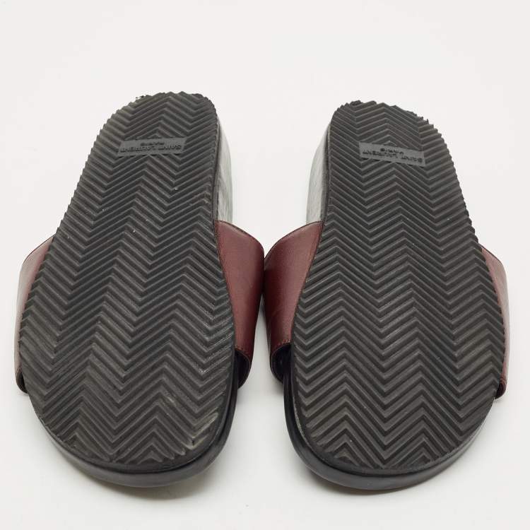 Pre Owned Saint Laurent Burgundy Leather Joan Flat Slides Size 41