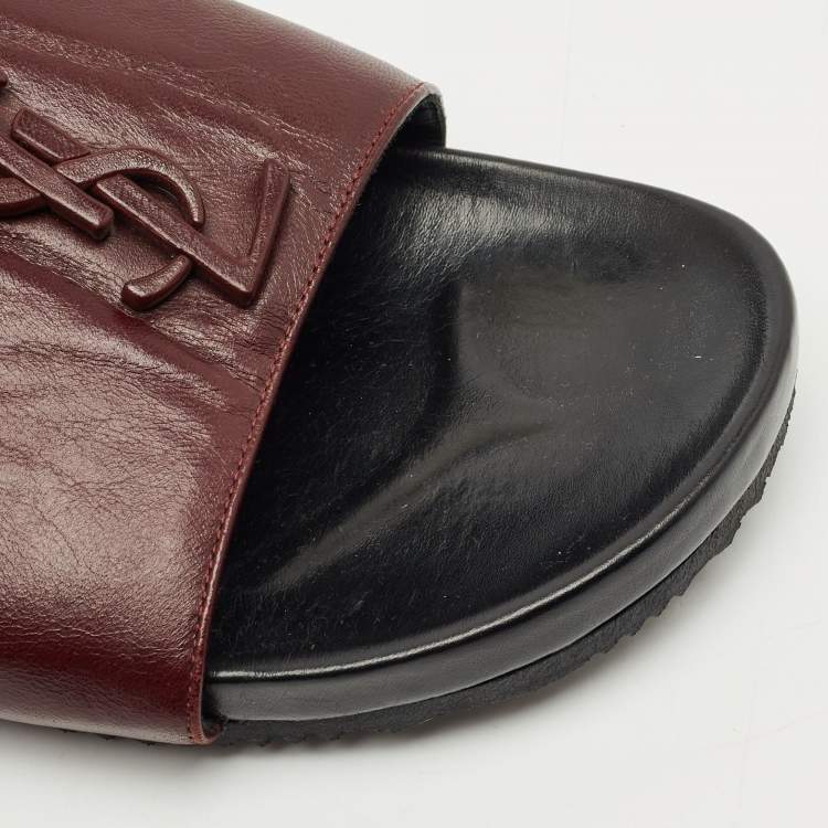 Pre Owned Saint Laurent Burgundy Leather Joan Flat Slides Size 41
