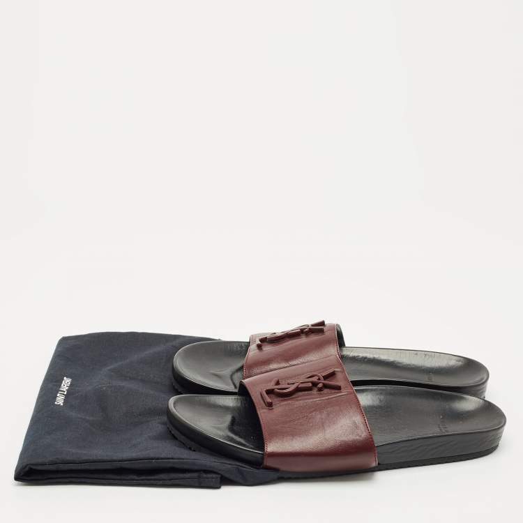 Pre Owned Saint Laurent Burgundy Leather Joan Flat Slides Size 41