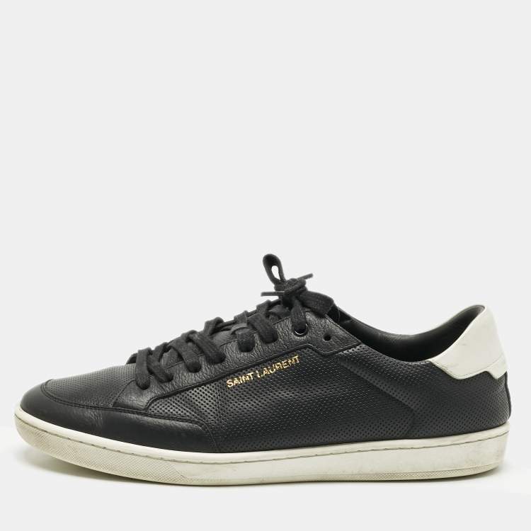 Pre Owned Saint Laurent Black/White Leather Court Classic Lace Up Sneakers Size 43