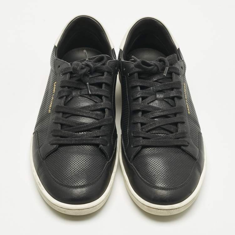 Pre Owned Saint Laurent Black/White Leather Court Classic Lace Up Sneakers Size 43