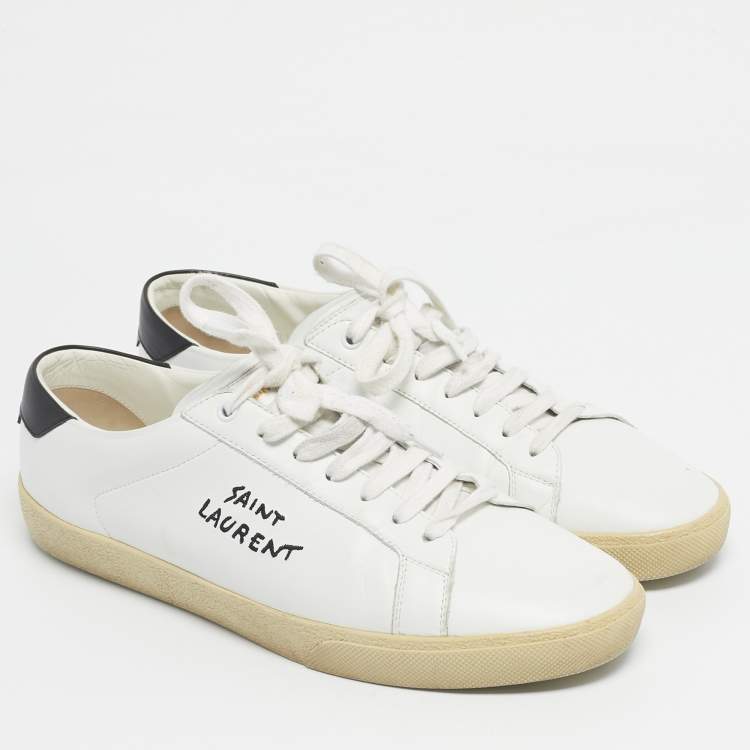 Pre Owned Saint Laurent Paris White Leather Court Classic Low Top Sneakers Size 44.5