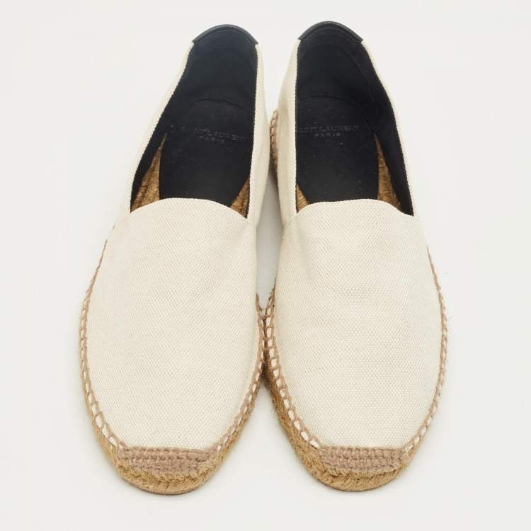 Pre Owned Saint Laurent Cream Canvas Logo Embroidered Espadrille Flats Size 42