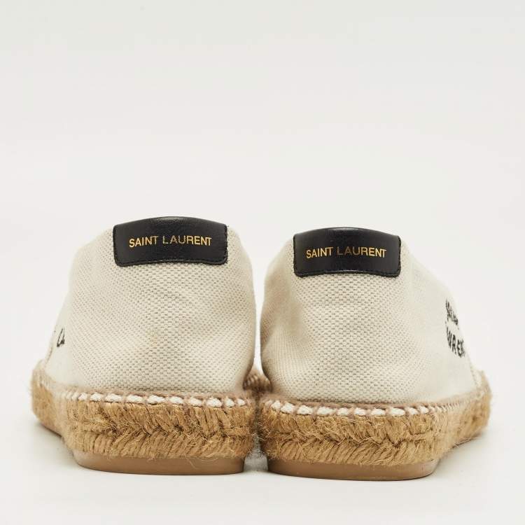 Pre Owned Saint Laurent Cream Canvas Logo Embroidered Espadrille Flats Size 42