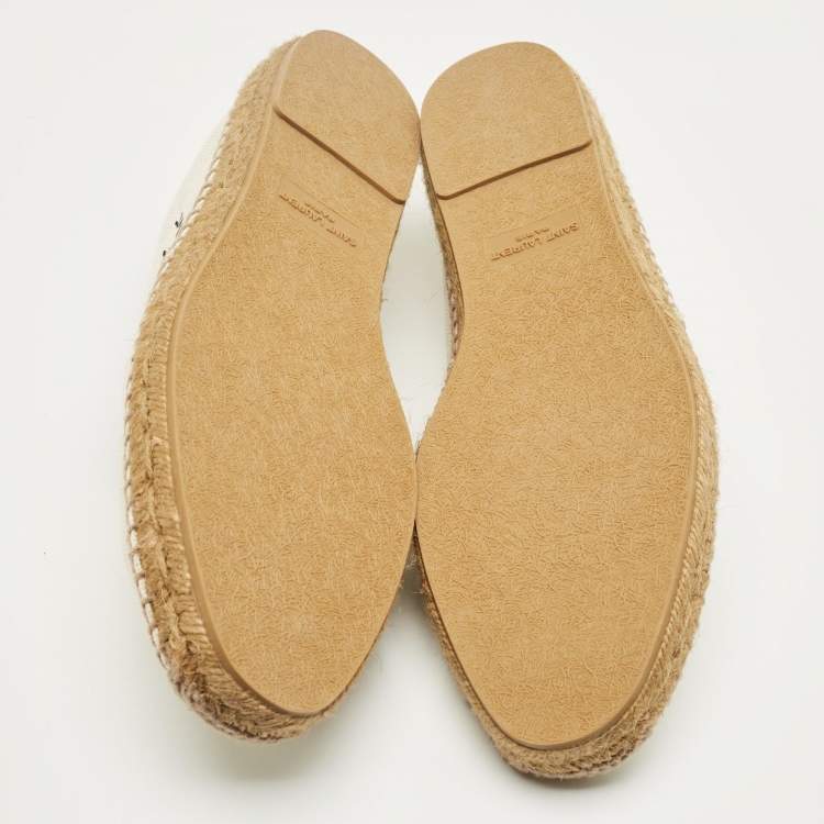 Pre Owned Saint Laurent Cream Canvas Logo Embroidered Espadrille Flats Size 42