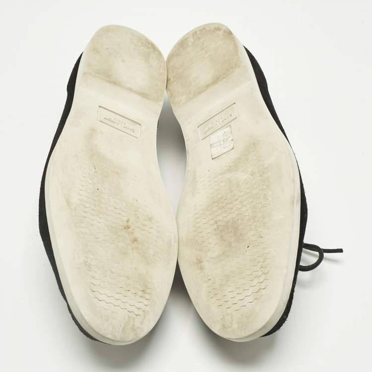 Pre Owned Saint Laurent Black Leather and Suede Studded Deck Loafers Size 43