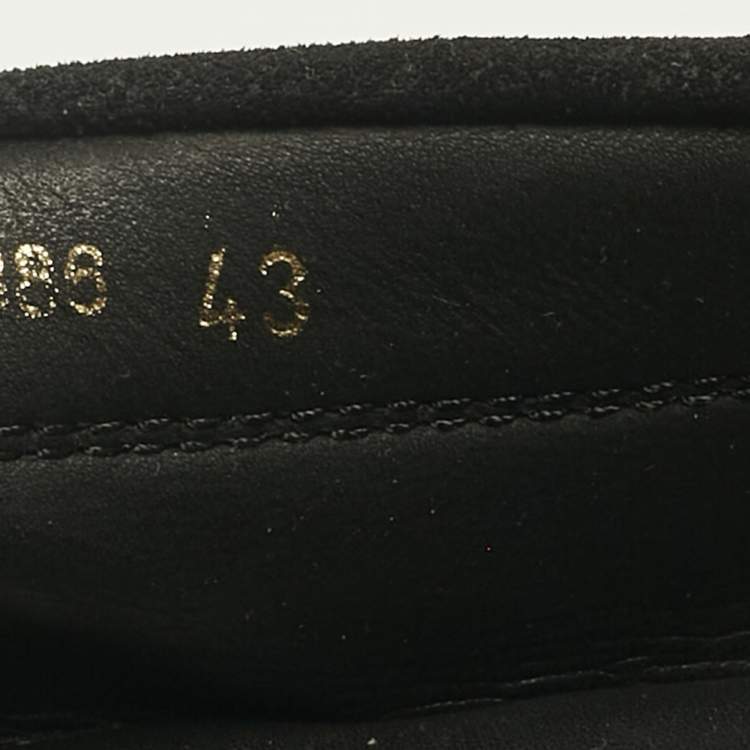 Pre Owned Saint Laurent Black Leather and Suede Studded Deck Loafers Size 43