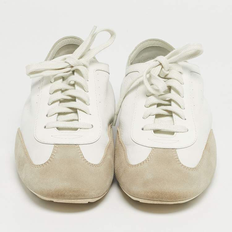 Pre Owned Saint Laurent White Leather and Suede Lou Lace Up Sneakers Size 43