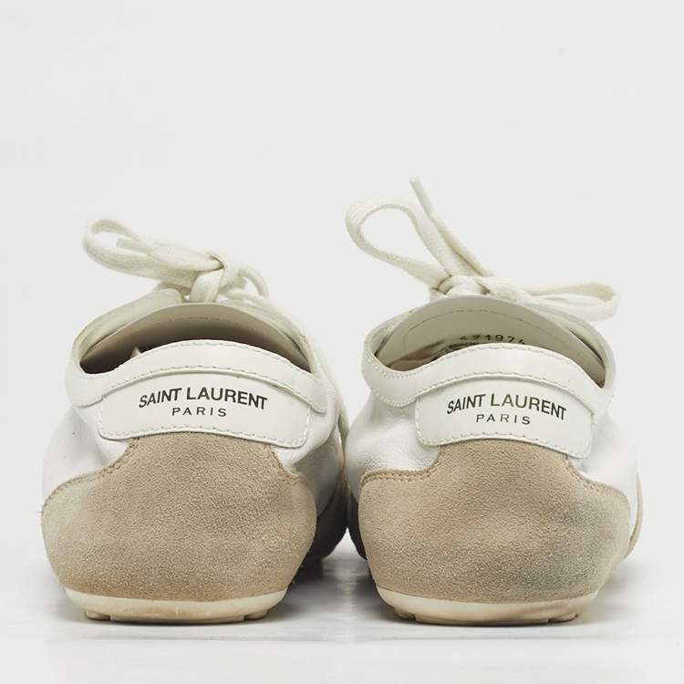Pre Owned Saint Laurent White Leather and Suede Lou Lace Up Sneakers Size 43