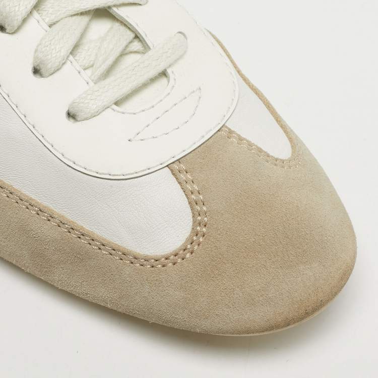 Pre Owned Saint Laurent White Leather and Suede Lou Lace Up Sneakers Size 43