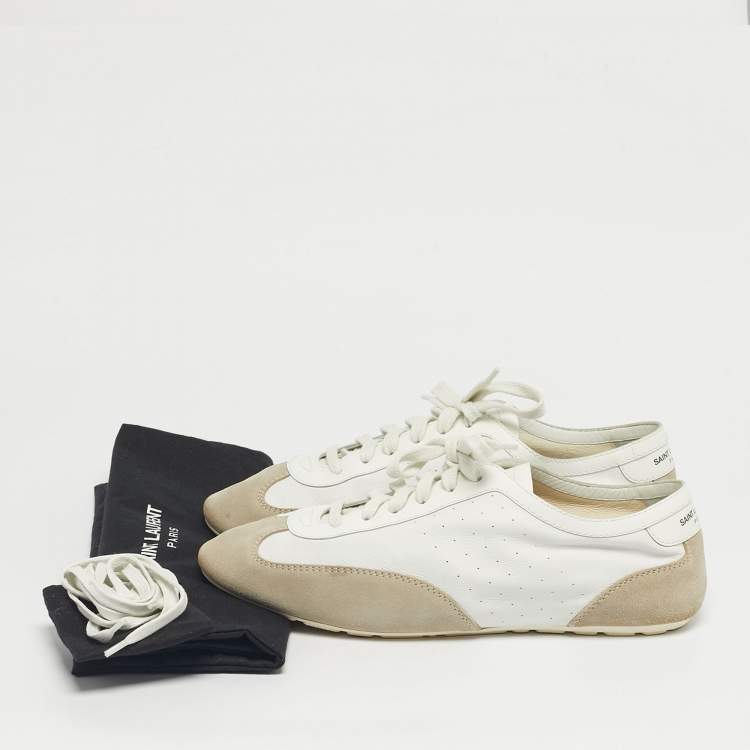 Pre Owned Saint Laurent White Leather and Suede Lou Lace Up Sneakers Size 43