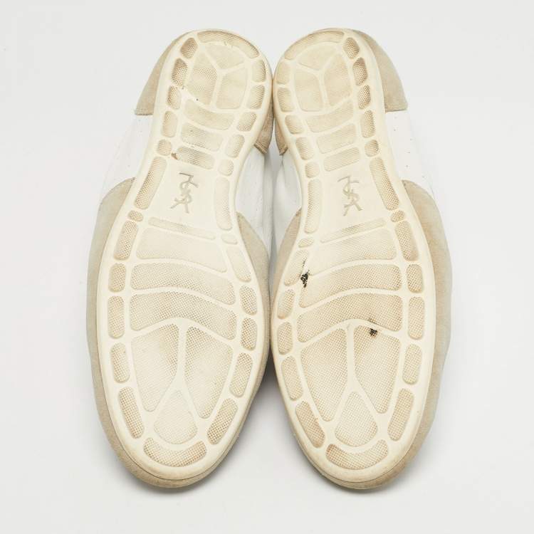Pre Owned Saint Laurent White Leather and Suede Lou Lace Up Sneakers Size 43