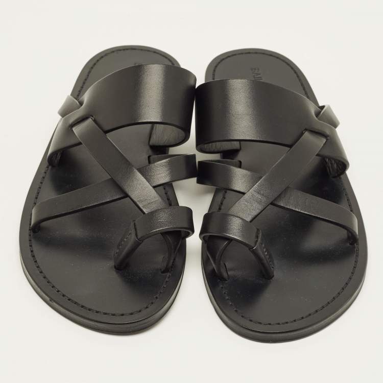 مملوكة مسبقًا Saint Laurent Black Leather Culver Flat Slide Size 41.5