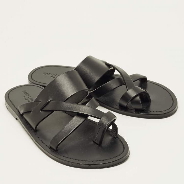 مملوكة مسبقًا Saint Laurent Black Leather Culver Flat Slide Size 41.5