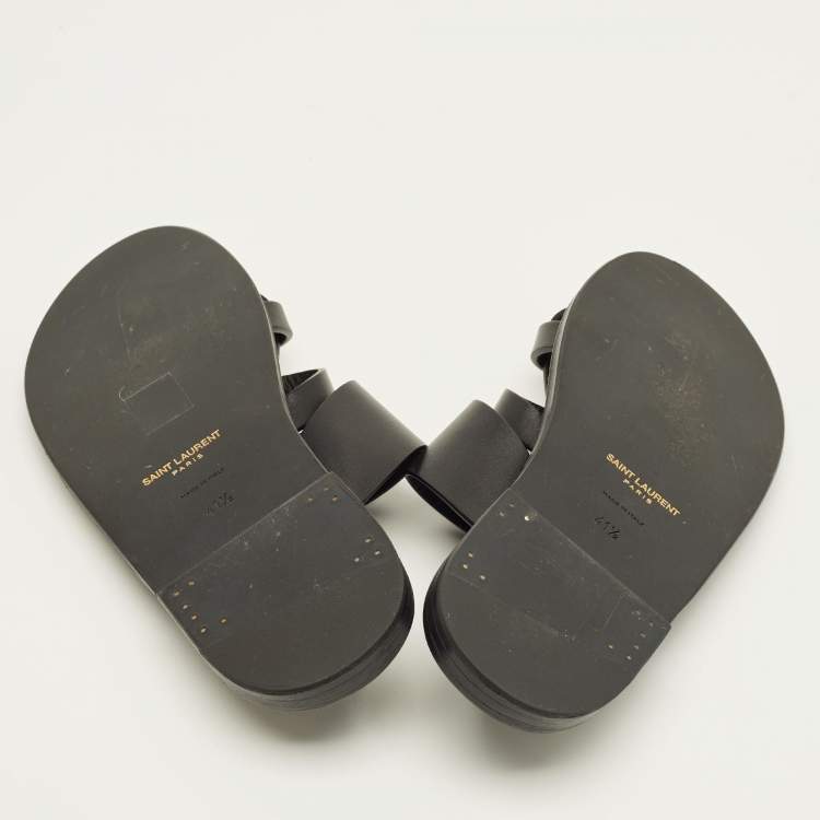 مملوكة مسبقًا Saint Laurent Black Leather Culver Flat Slide Size 41.5