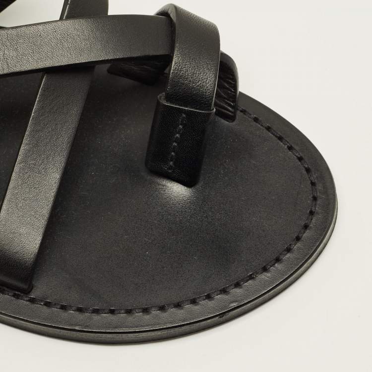 مملوكة مسبقًا Saint Laurent Black Leather Culver Flat Slide Size 41.5