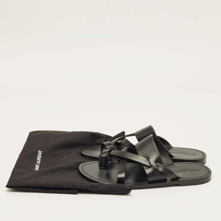 مملوكة مسبقًا Saint Laurent Black Leather Culver Flat Slide Size 41.5