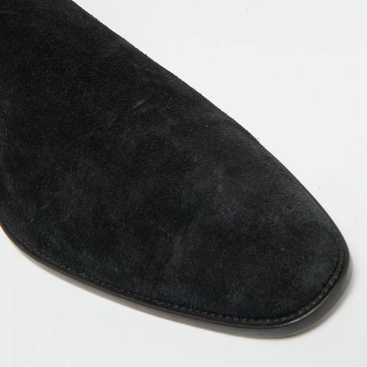 Pre Owned Saint Laurent Navy Blue Suede Wyatt Chelsea Boots Size 42