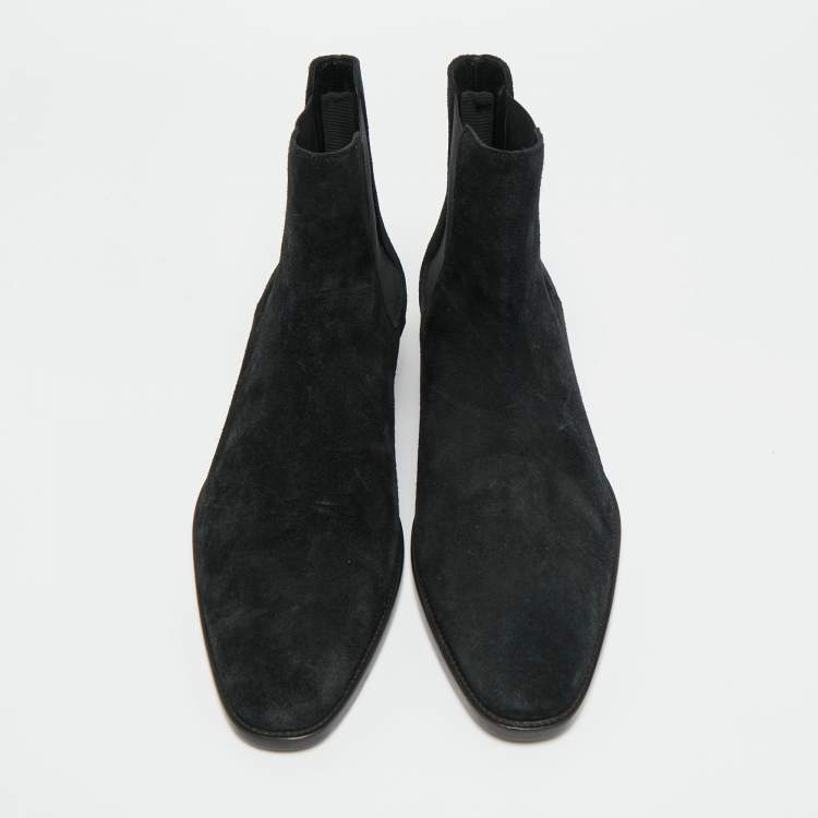 Pre Owned Saint Laurent Navy Blue Suede Wyatt Chelsea Boots Size 42