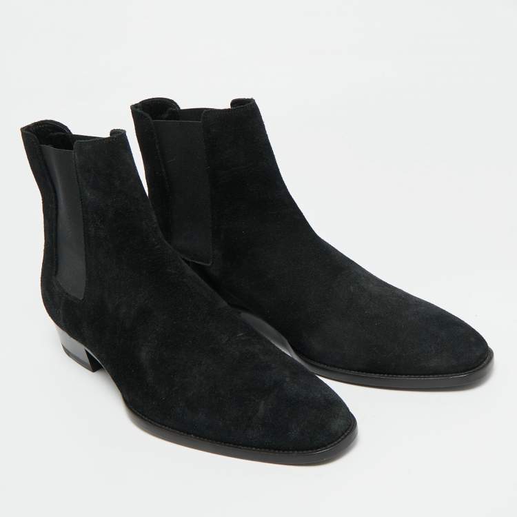 Pre Owned Saint Laurent Navy Blue Suede Wyatt Chelsea Boots Size 42