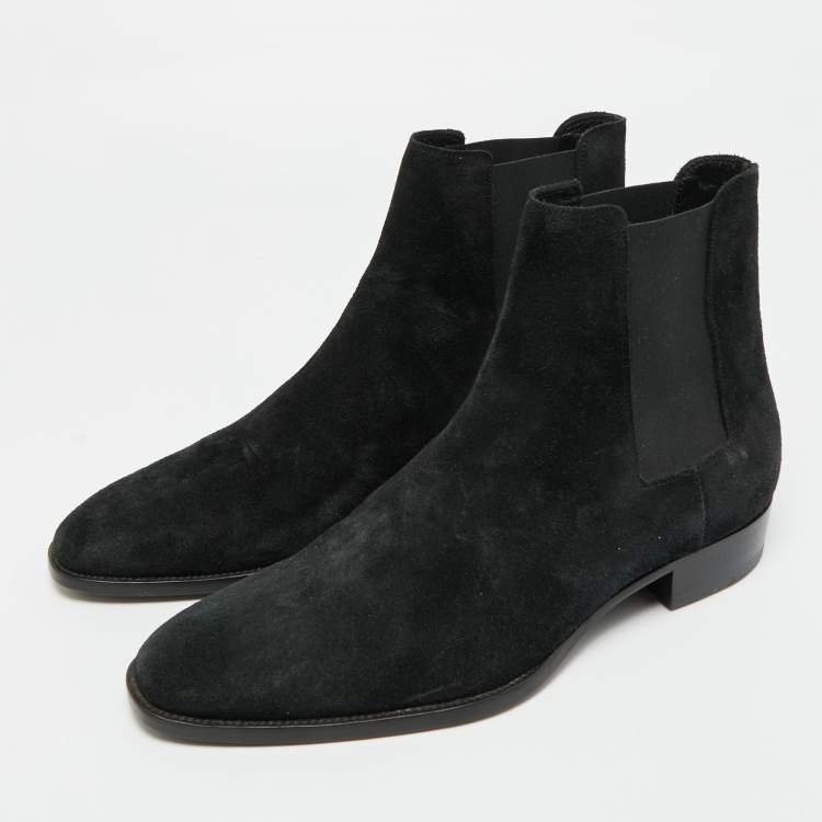 Pre Owned Saint Laurent Navy Blue Suede Wyatt Chelsea Boots Size 42