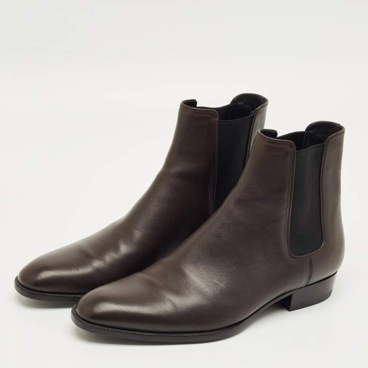 Pre Owned Saint Laurent Brown Leather Wyatt Chelsea Boots Size 42