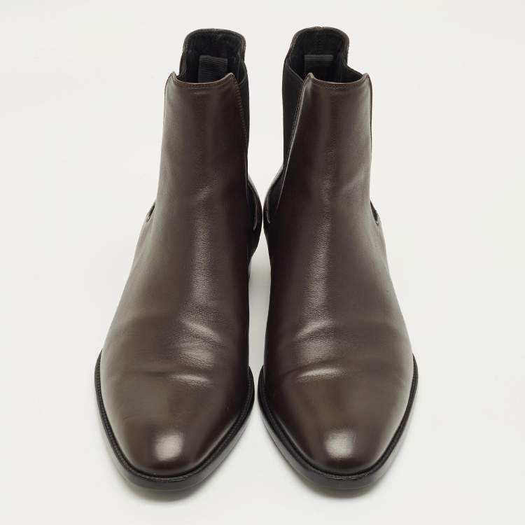 Pre Owned Saint Laurent Brown Leather Wyatt Chelsea Boots Size 42