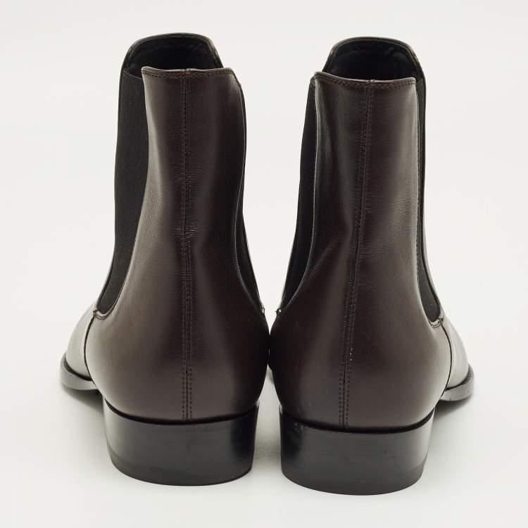 Pre Owned Saint Laurent Brown Leather Wyatt Chelsea Boots Size 42