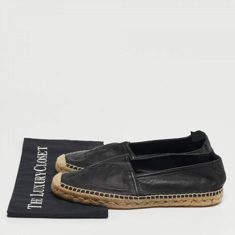 Pre Owned Saint Laurent Cassandre Size 41 Black Leather Espadrille Flat