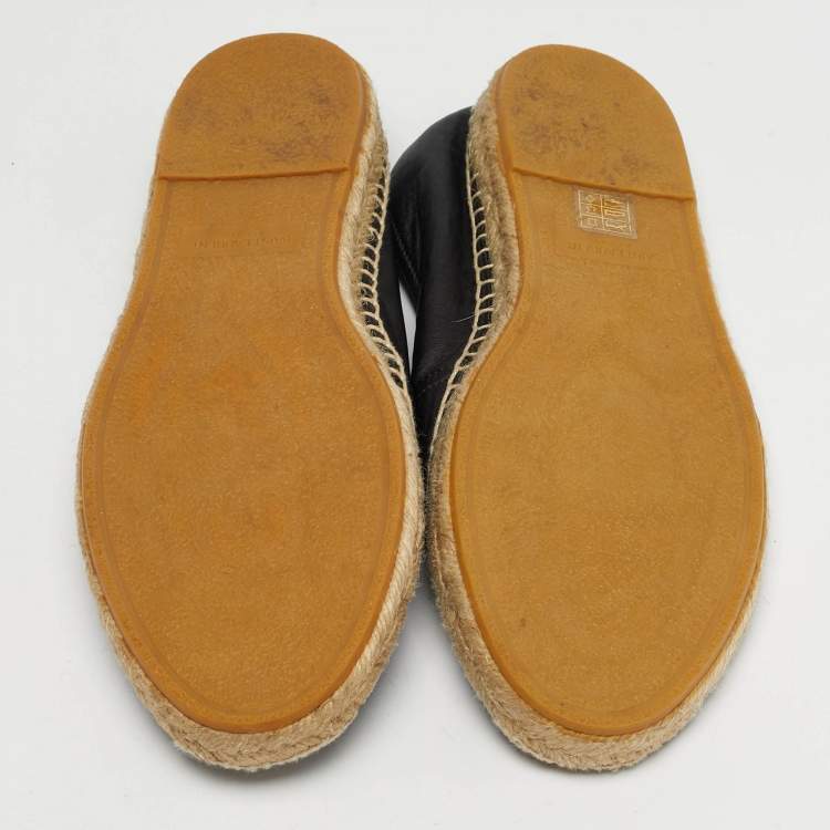 Pre Owned Saint Laurent Cassandre Size 41 Black Leather Espadrille Flat