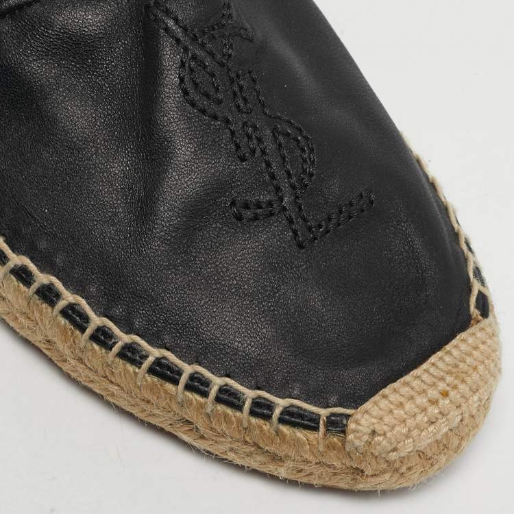Pre Owned Saint Laurent Cassandre Size 41 Black Leather Espadrille Flat