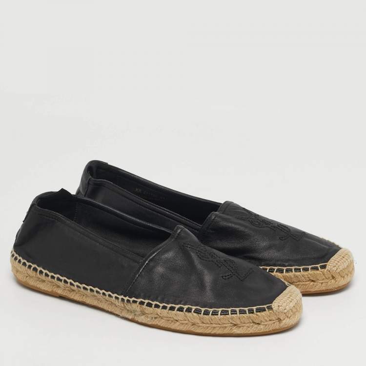 Pre Owned Saint Laurent Cassandre Size 41 Black Leather Espadrille Flat