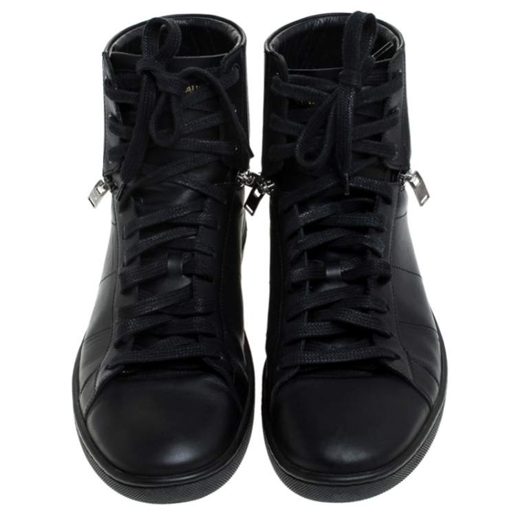 Pre Owned Saint Laurent Paris Black Leather High Top Sneakers Size 41.5