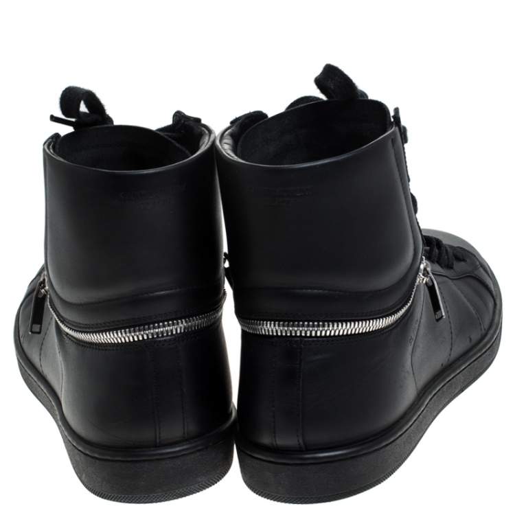 Pre Owned Saint Laurent Paris Black Leather High Top Sneakers Size 41.5