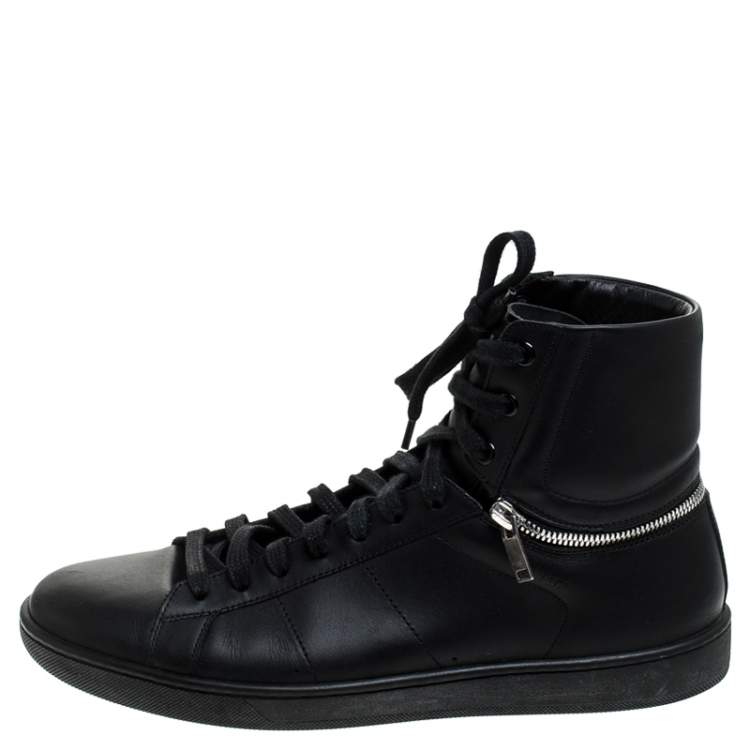 Pre Owned Saint Laurent Paris Black Leather High Top Sneakers Size 41.5