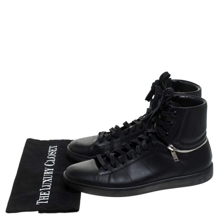 Pre Owned Saint Laurent Paris Black Leather High Top Sneakers Size 41.5