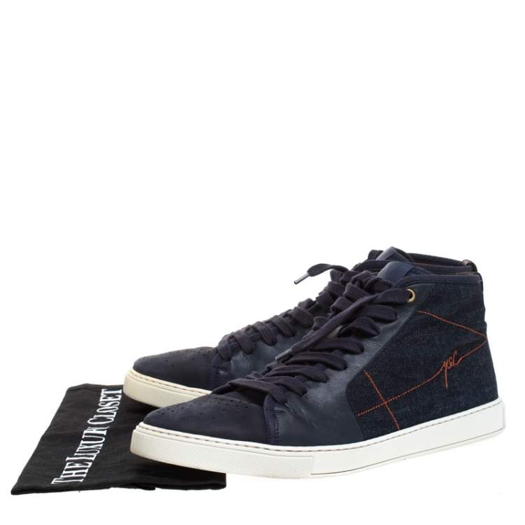 Pre Owned Saint Laurent Paris Blue Denim And Leather Malibu High Top Sneakers Size 42.5