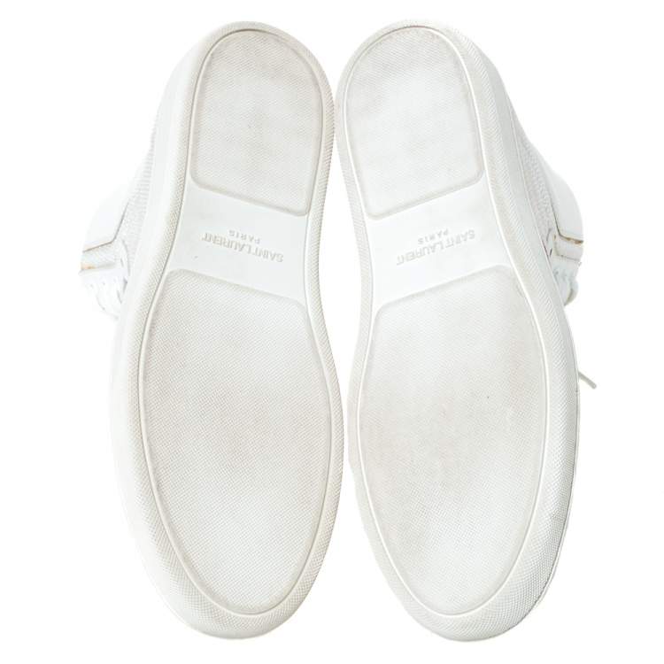 Pre Owned Saint Laurent Paris Off White/White Canvas And Leather SL/04H High Top Sneakers Size 41
