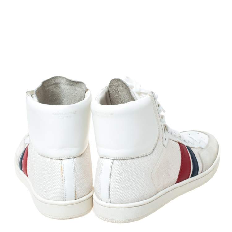 Pre Owned Saint Laurent Paris Off White/White Canvas And Leather SL/04H High Top Sneakers Size 41