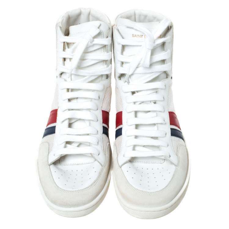 Pre Owned Saint Laurent Paris Off White/White Canvas And Leather SL/04H High Top Sneakers Size 41