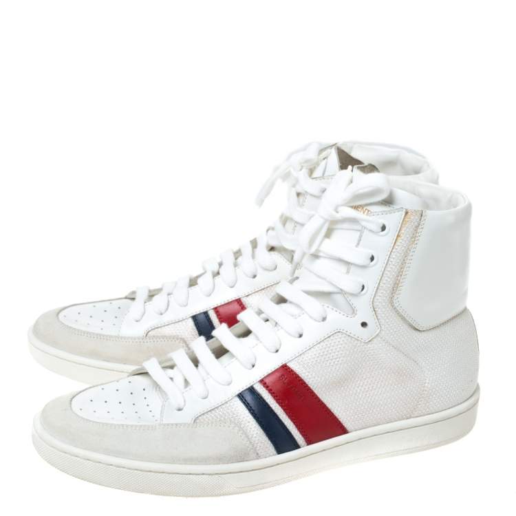 Pre Owned Saint Laurent Paris Off White/White Canvas And Leather SL/04H High Top Sneakers Size 41