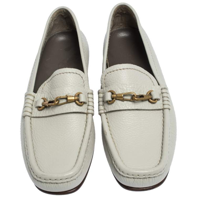 Pre Owned Saint Laurent Paris Off-white Leather Hook Detail Loafers Size 41
