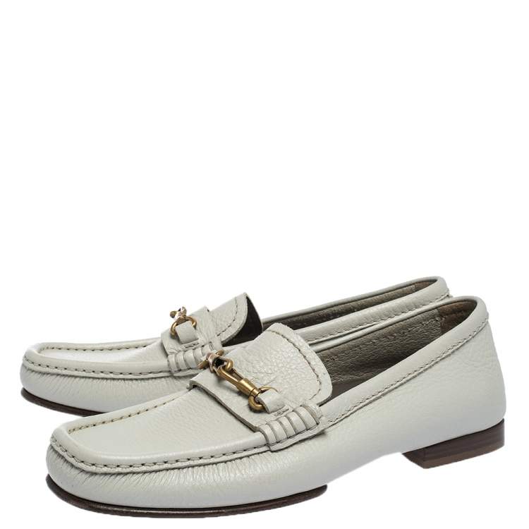 Pre Owned Saint Laurent Paris Off-white Leather Hook Detail Loafers Size 41