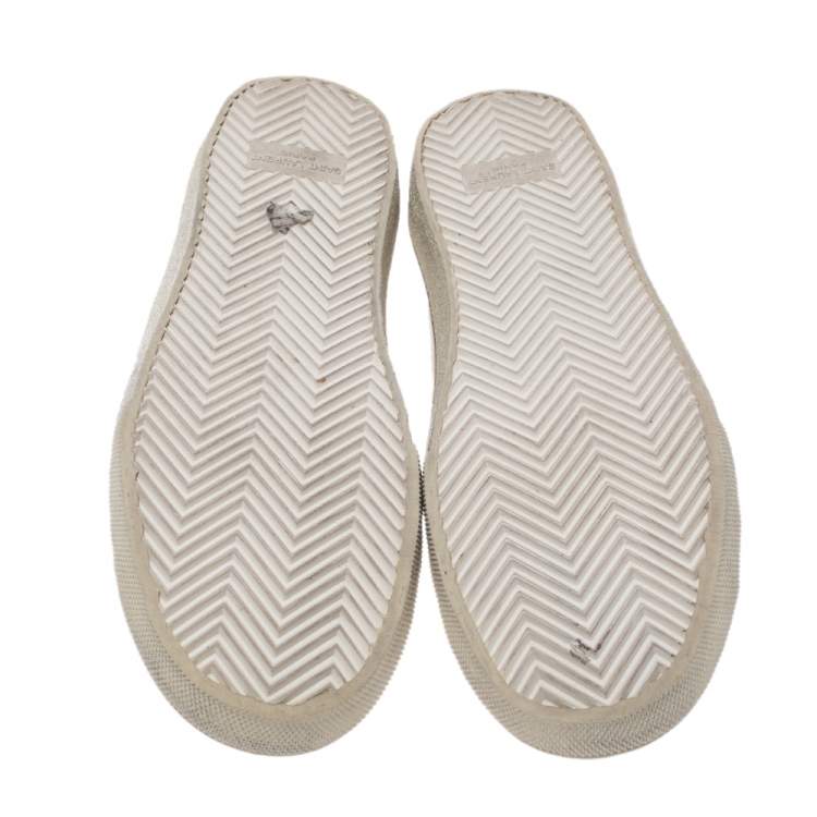 Pre Owned Saint Laurent Paris White Leather And Suede Court Classic SL/37 Diamond Patch Low Top Sneakers Size 41