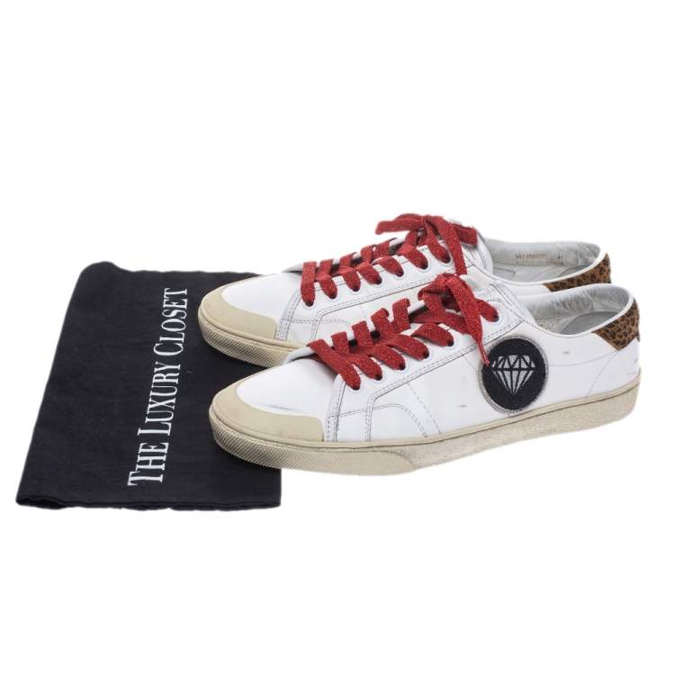 Pre Owned Saint Laurent Paris White Leather And Suede Court Classic SL/37 Diamond Patch Low Top Sneakers Size 41