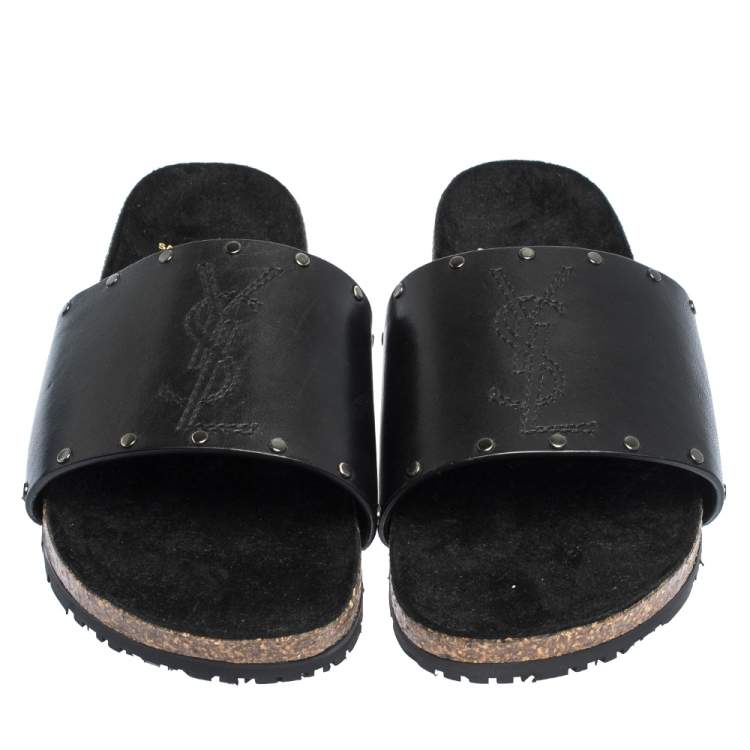 Pre Owned Saint Laurent Black Leather Jimmy Slide Sandals Size 41